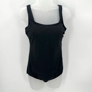 Lands End Swimsuit “Tugless" 1-Pc Womens 10  Tank Black Scoop Neck Classic Swim